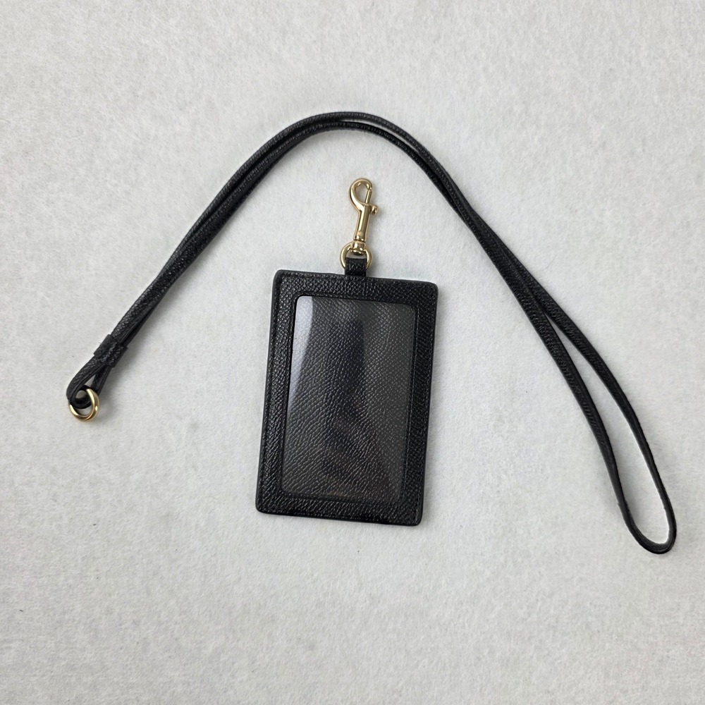 Coach F63274 ID Lanyard Black Crossgrain Leather Card Holder Gold Hardware